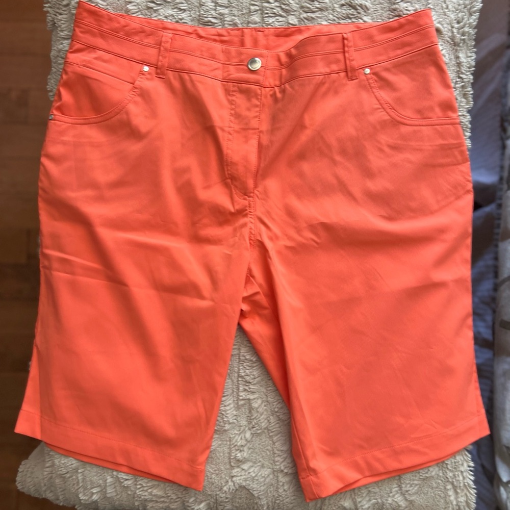 NVO brand, Vibrant Orange Bermuda Shorts with Flat Front Design